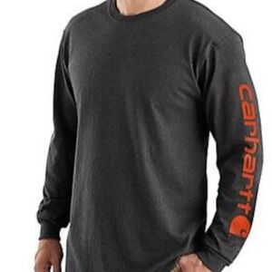 Carhartt Charcoal Men's Long Sleeve Tee with Bold Orange Logo NWOT